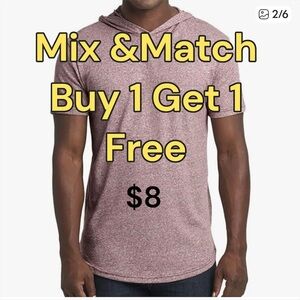 BOGO Size L Next Level Apparel Unisex Heathered Maroon Short Sleeve Hoodie T NEW